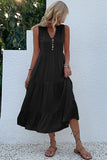 Vestido de verano negro con escote en V y botones