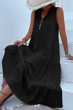 Vestido de verano negro con escote en V y botones