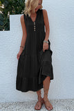 Vestido de verano negro con escote en V y botones