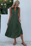 Vestido de verano negro con escote en V y botones