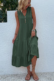 Vestido de verano negro con escote en V y botones