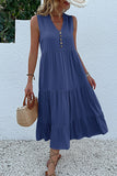 Vestido de verano negro con escote en V y botones