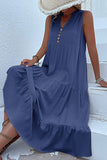 Vestido de verano negro con escote en V y botones
