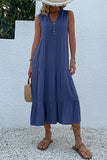 Vestido de verano negro con escote en V y botones