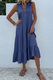 Vestido de verano negro con escote en V y botones