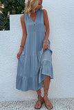 Vestido de verano negro con escote en V y botones