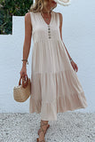 Vestido de verano negro con escote en V y botones