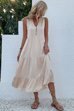 Vestido de verano negro con escote en V y botones