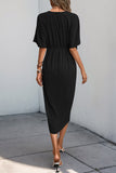 Vestido de verano negro con escote en V y medias mangas
