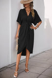 Vestido de verano negro con escote en V y medias mangas