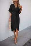 Vestido de verano negro con escote en V y medias mangas