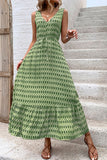 Vestido de verano de línea A con escote en V floral verde
