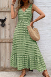 Vestido de verano de línea A con escote en V floral verde