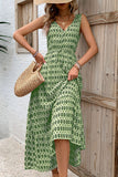 Vestido de verano de línea A con escote en V floral verde