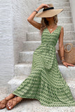 Vestido de verano de línea A con escote en V floral verde