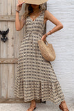 Vestido de verano de línea A con escote en V floral verde