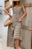 Vestido de verano de línea A con escote en V floral verde