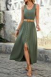 Vestido de verano A Line verde militar con cinturón