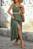 Vestido de verano A Line verde militar con cinturón