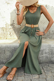 Vestido de verano A Line verde militar con cinturón