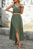 Vestido de verano A Line verde militar con cinturón