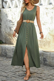 Vestido de verano A Line verde militar con cinturón