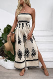 Vestido de verano palabra de honor con estampado Kahki claro