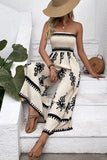 Vestido de verano palabra de honor con estampado Kahki claro