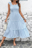 Vestido midi de verano con cuello cuadrado a rayas azules