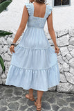 Vestido midi de verano con cuello cuadrado a rayas azules