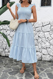 Vestido midi de verano con cuello cuadrado a rayas azules