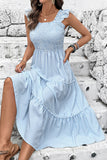 Vestido midi de verano con cuello cuadrado a rayas azules