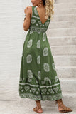 Vestido largo de verano con estampado verde militar de una línea