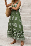 Vestido largo de verano con estampado verde militar de una línea