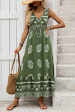 Vestido largo de verano con estampado verde militar de una línea