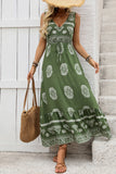 Vestido largo de verano con estampado verde militar de una línea