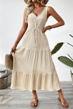 Vestido largo de verano con cuello en V de la línea A de albaricoque