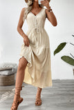 Vestido largo de verano con cuello en V de la línea A de albaricoque