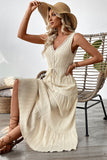 Vestido largo de verano con cuello en V de la línea A de albaricoque