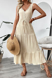 Vestido largo de verano con cuello en V de la línea A de albaricoque