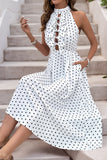 Vestido de verano halter de lunares blanco negro con lazo