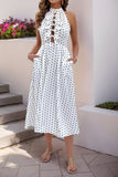 Vestido de verano halter de lunares blanco negro con lazo