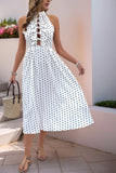 Vestido de verano halter de lunares blanco negro con lazo