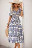 Vestido de verano midi azul con estampado de una línea
