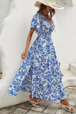 Vestido de verano azul con estampado de línea A con abertura