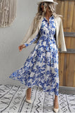 Vestido de verano de manga larga con solapa azul estampado