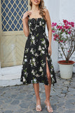 Vestido de verano con estampado de tirantes finos verdes con abertura