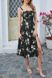 Vestido de verano con estampado de tirantes finos verdes con abertura