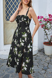 Vestido de verano con estampado de tirantes finos verdes con abertura