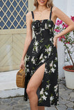 Vestido de verano con estampado de tirantes finos verdes con abertura